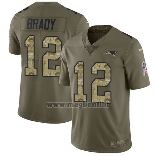 Maglia NFL Limited New England Patriots 12 Tom Brady Verde Stitched 2017 Salute To Service